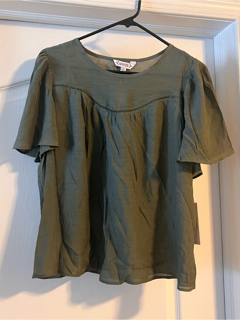 Nanette Lepore Olive Green Flutter Sleeve Blouse